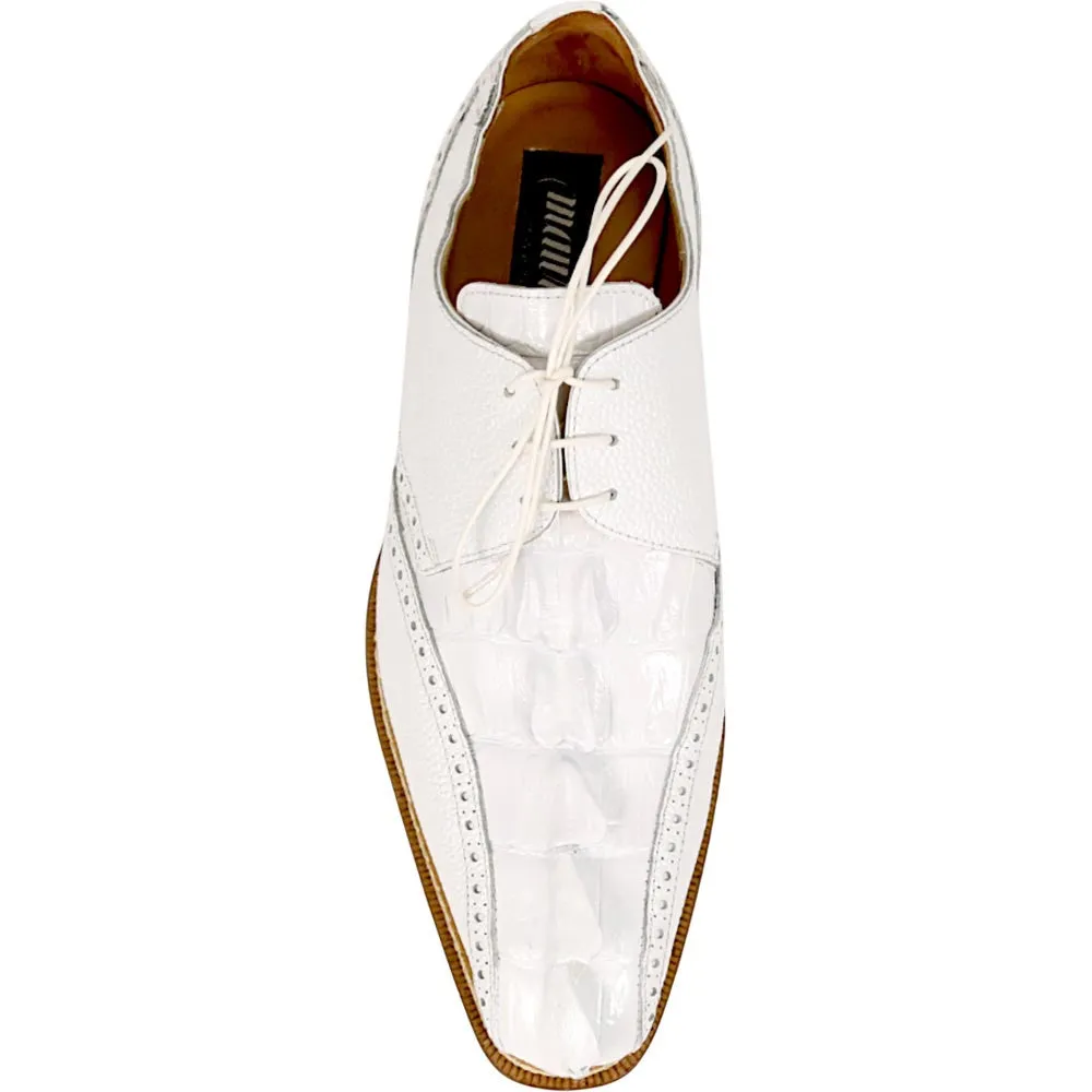 Mauri Don Men's White Exotic Hornback Tail / Pebble Grain Leather Derby Shoes