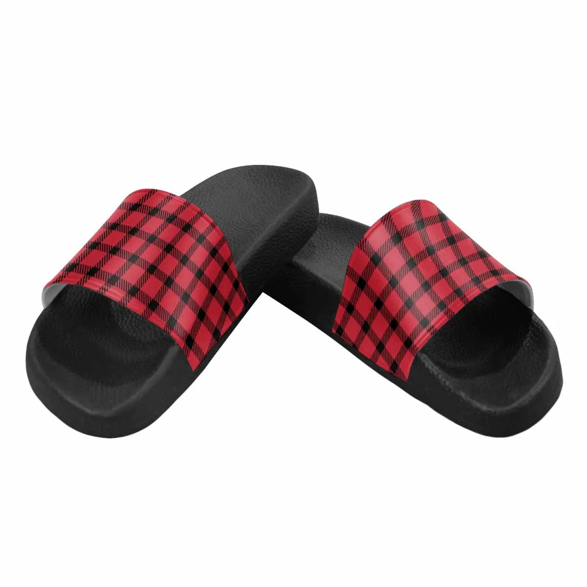 Mens Slide Sandals - Buffalo Plaid Red and Black