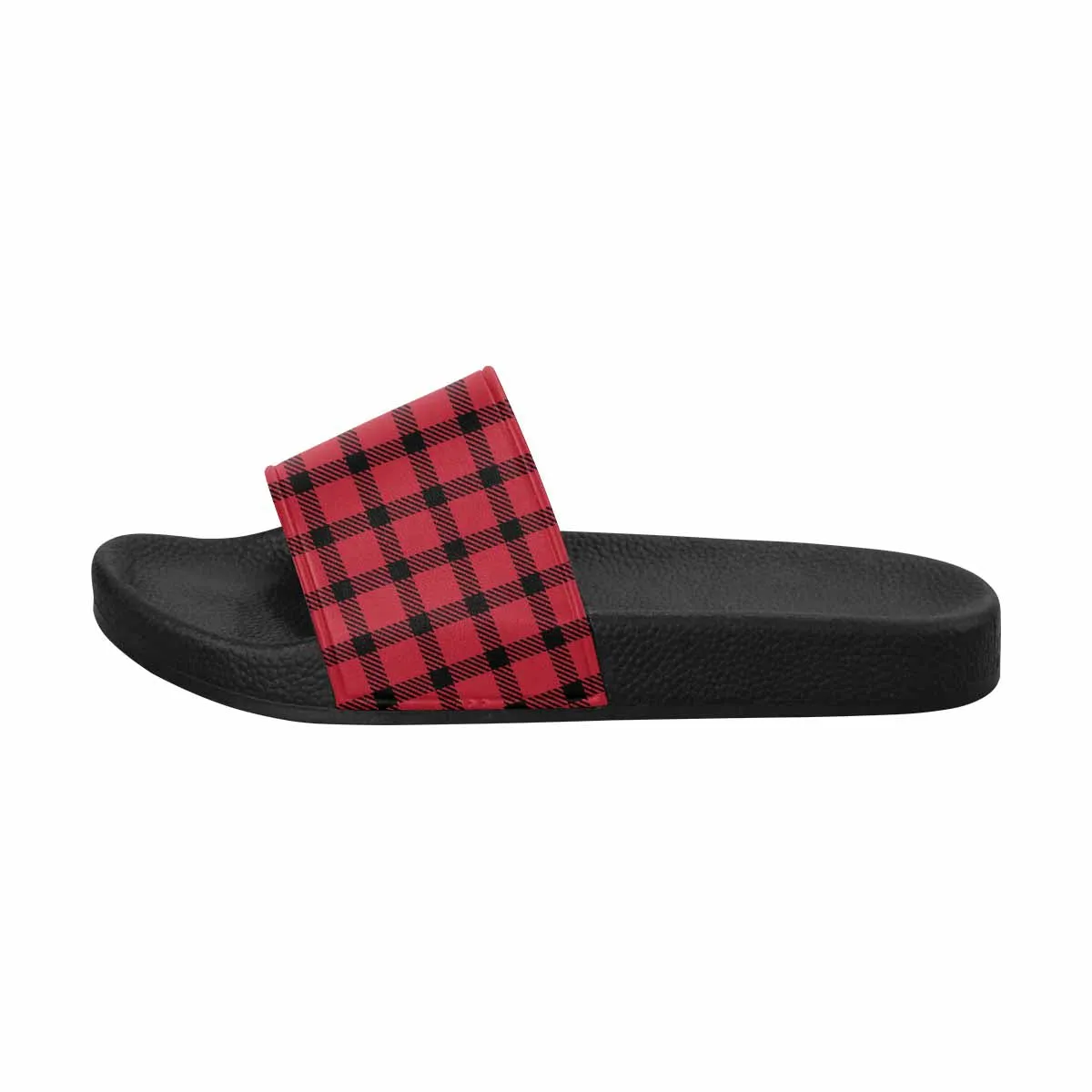 Mens Slide Sandals - Buffalo Plaid Red and Black