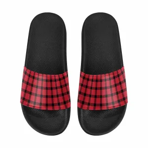 Mens Slide Sandals - Buffalo Plaid Red and Black