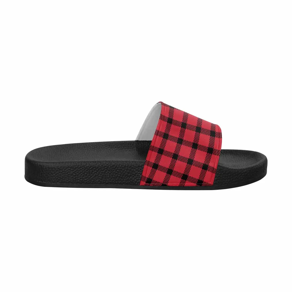 Mens Slide Sandals - Buffalo Plaid Red and Black