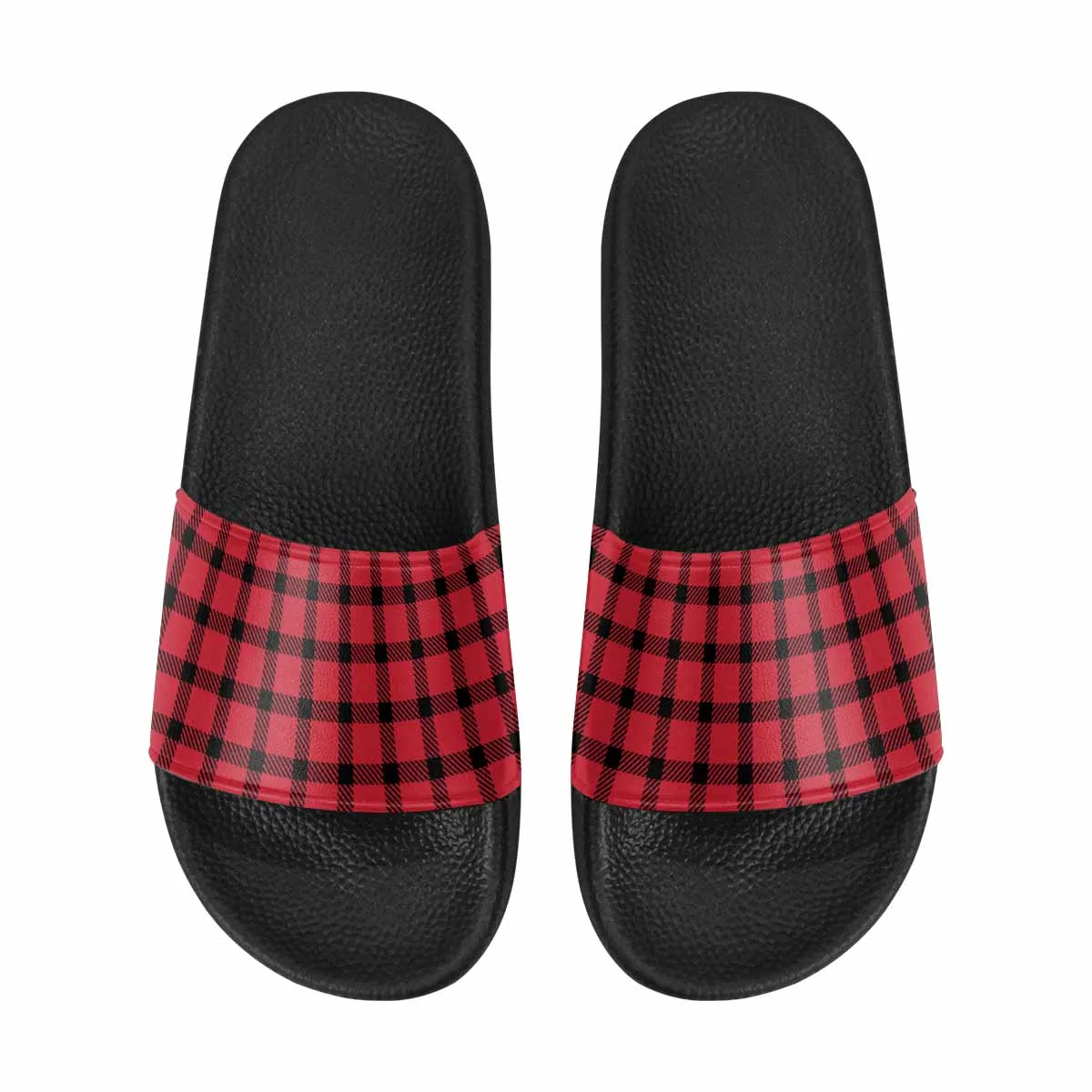 Mens Slide Sandals - Buffalo Plaid Red and Black
