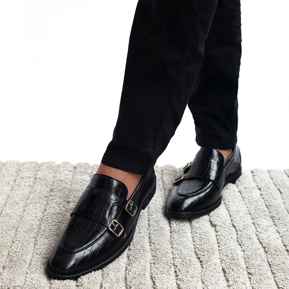 NICHE Black Croco Pattern Luxurious Double Monk