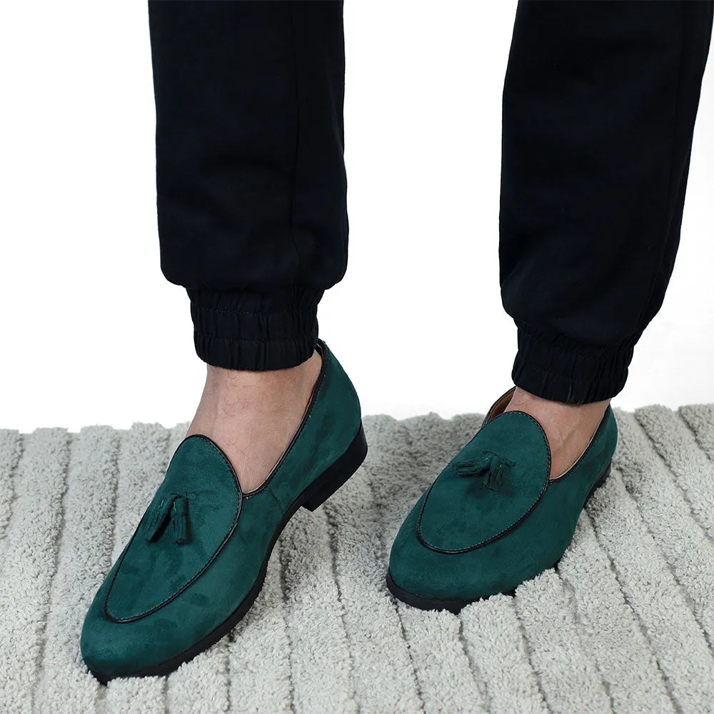 NICHE Green Suede Dapper Tassel Loafers