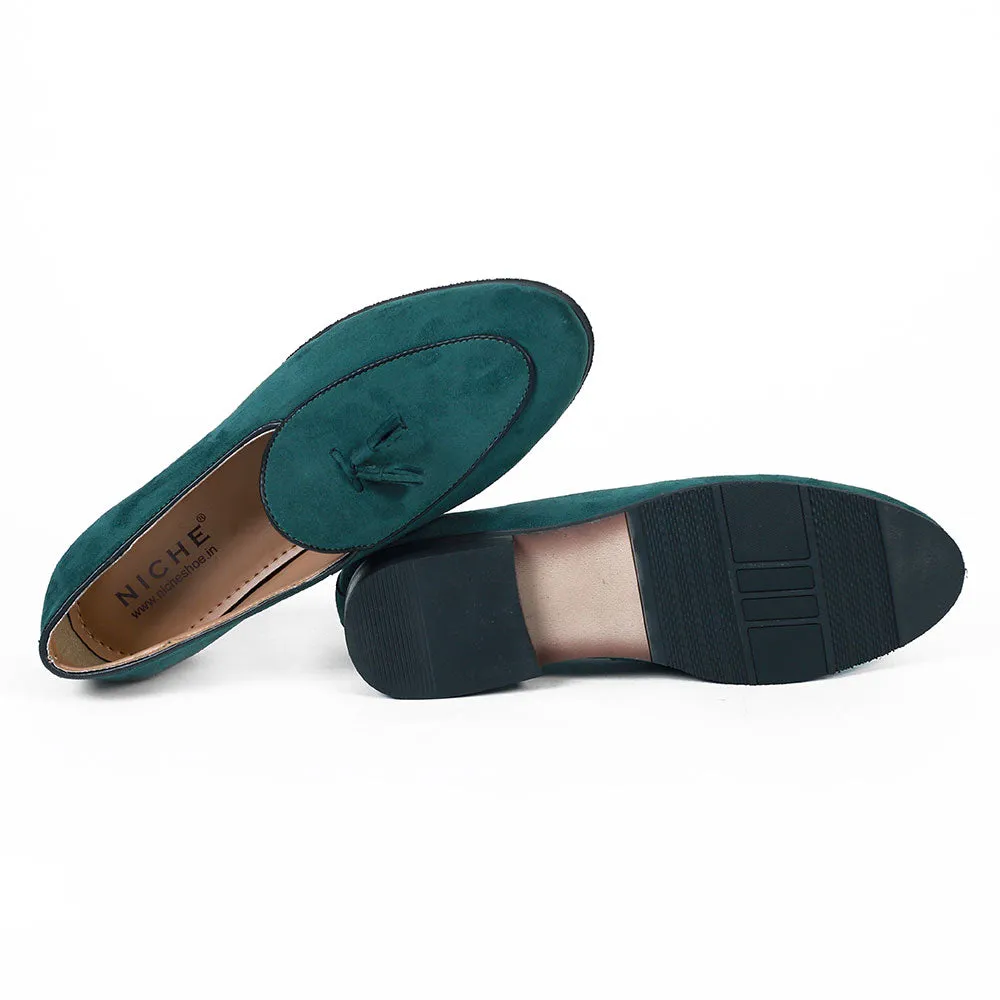 NICHE Green Suede Dapper Tassel Loafers
