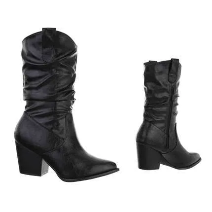 Nina Black Faux Leather Slouch Western Boot