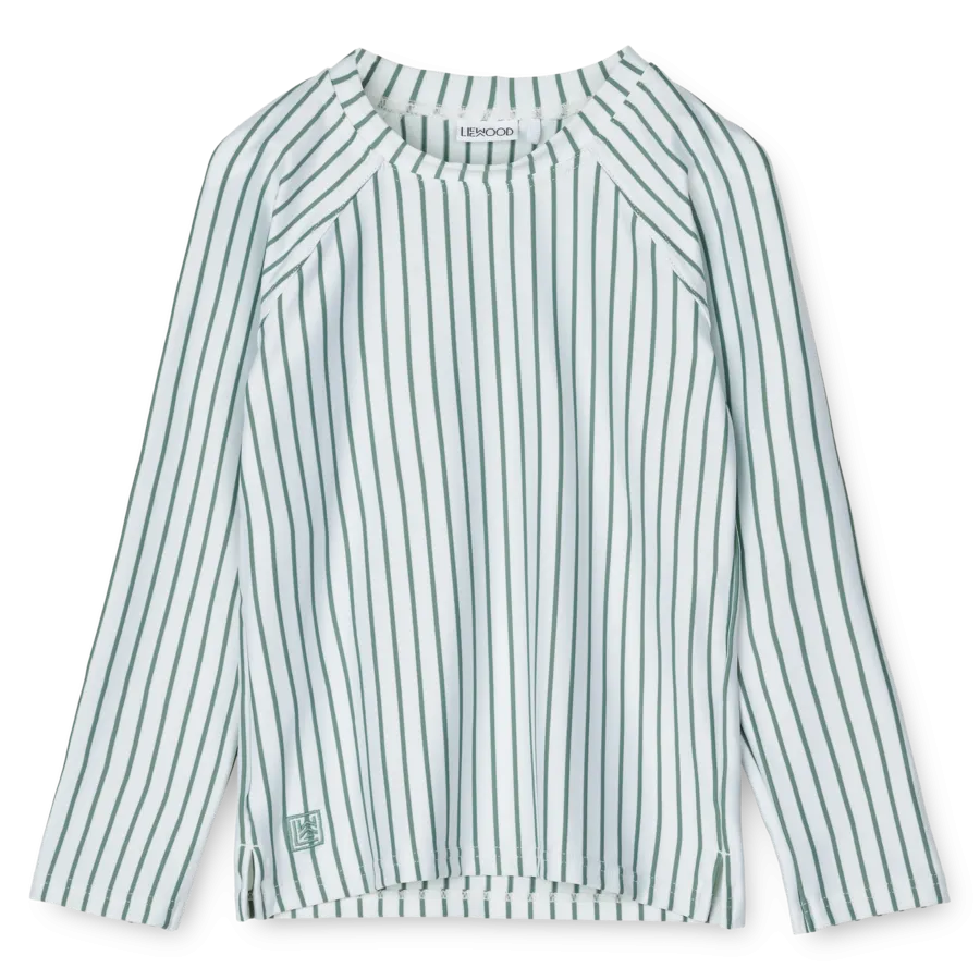 Noah Pinstripe Long Sleeved Seersucker Swim Top (Sea Blue/White Stripe)