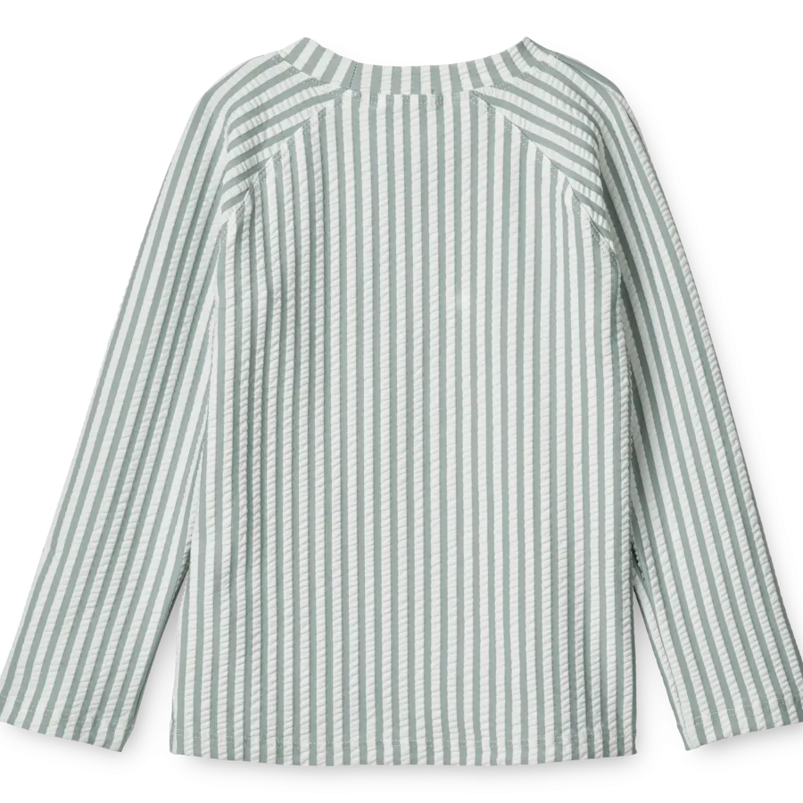 Noah Pinstripe Long Sleeved Seersucker Swim Top (Sea Blue/White Stripe)