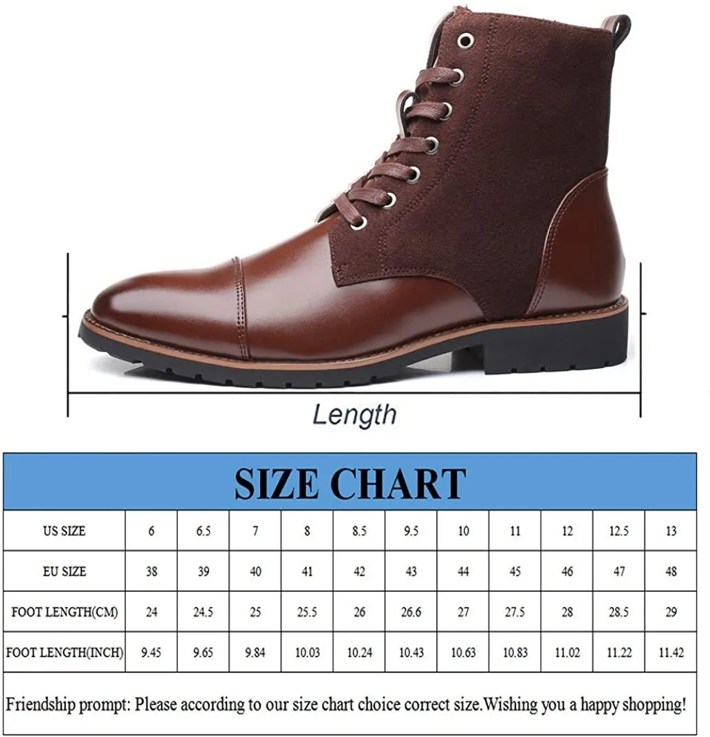 NXY Men's Brown &amp; Black Chelsea Boots - Premium PU Leather Chukka Boots for Men, High Top Pointed Toe Winter Fashion Martin Boots with Lace