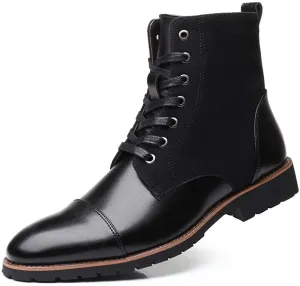 NXY Men's Brown &amp; Black Chelsea Boots - Premium PU Leather Chukka Boots for Men, High Top Pointed Toe Winter Fashion Martin Boots with Lace