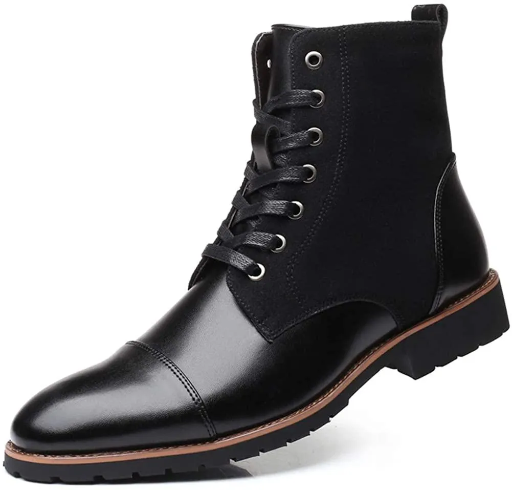 NXY Men's Brown &amp; Black Chelsea Boots - Premium PU Leather Chukka Boots for Men, High Top Pointed Toe Winter Fashion Martin Boots with Lace