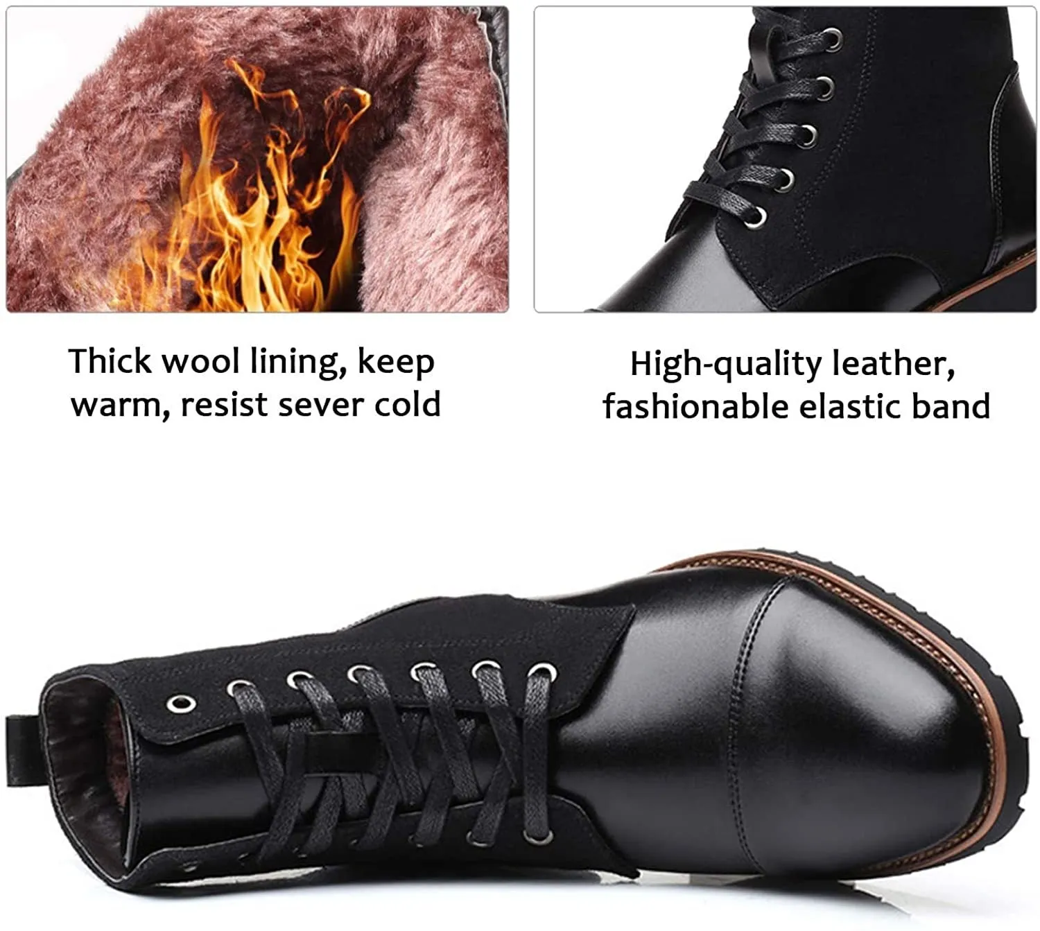 NXY Men's Brown &amp; Black Chelsea Boots - Premium PU Leather Chukka Boots for Men, High Top Pointed Toe Winter Fashion Martin Boots with Lace