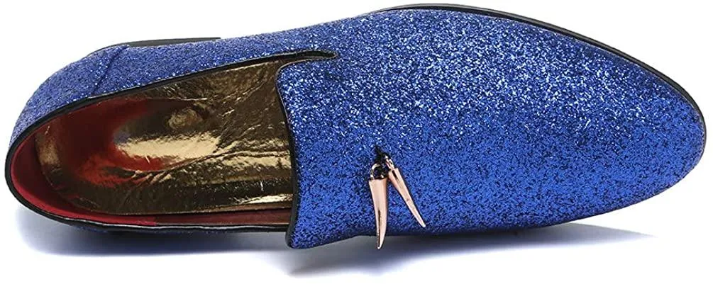 NXY Men's Luxury Sparkling Glitter Slip On Loafers Nightclub Party Dress Shoes