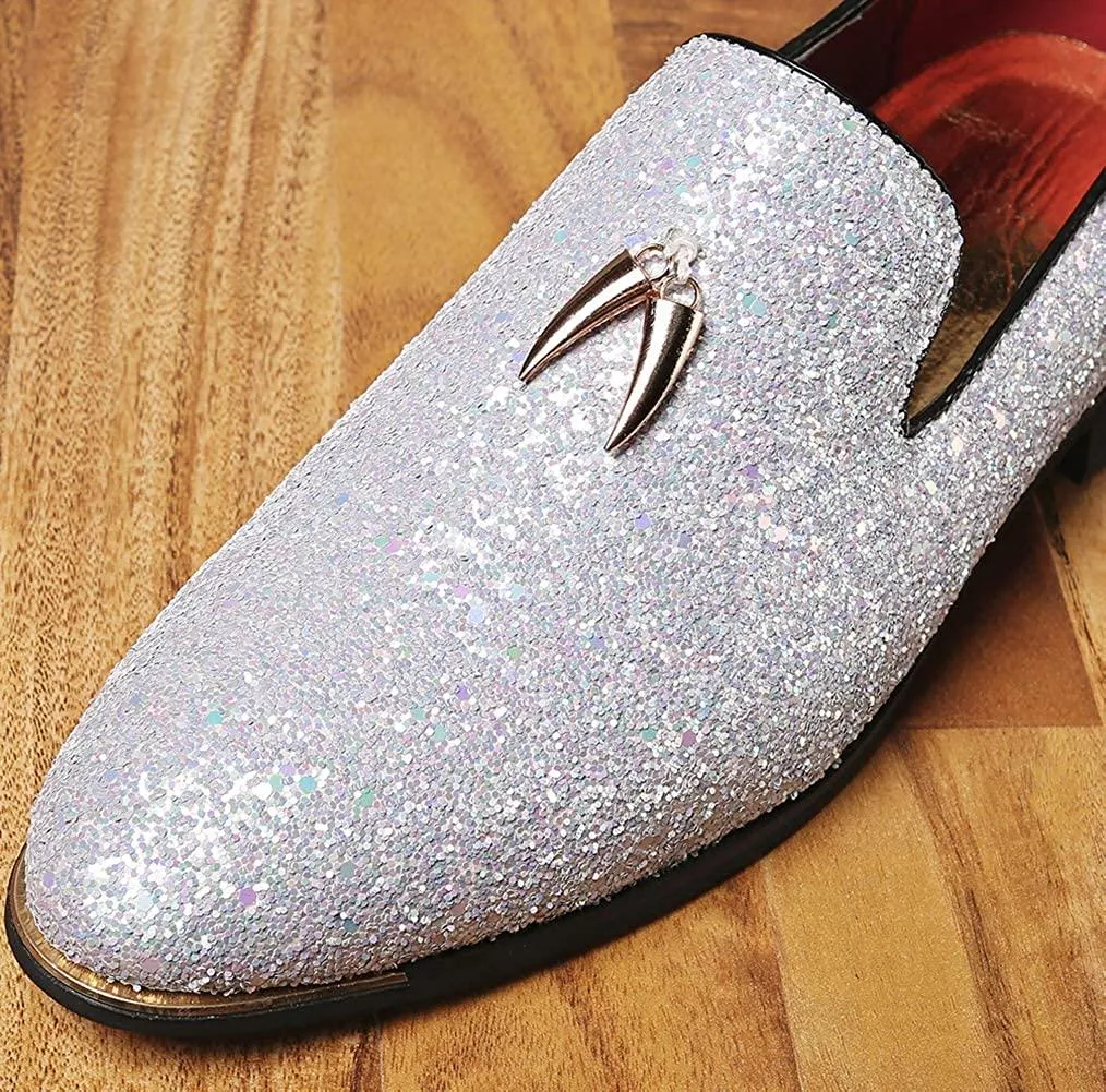 NXY Men's Luxury Sparkling Glitter Slip On Loafers Nightclub Party Dress Shoes