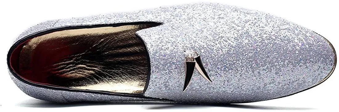 NXY Men's Luxury Sparkling Glitter Slip On Loafers Nightclub Party Dress Shoes