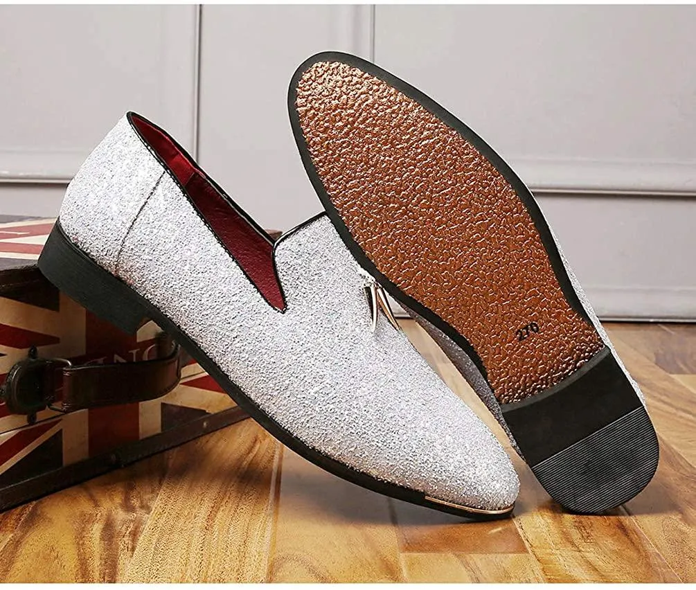 NXY Men's Luxury Sparkling Glitter Slip On Loafers Nightclub Party Dress Shoes