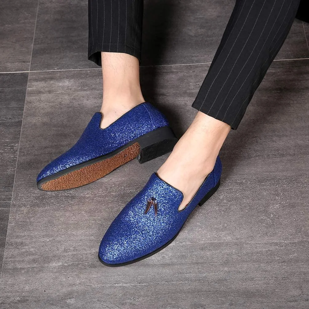 NXY Men's Luxury Sparkling Glitter Slip On Loafers Nightclub Party Dress Shoes