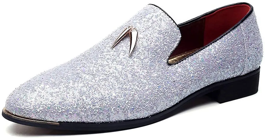 NXY Men's Luxury Sparkling Glitter Slip On Loafers Nightclub Party Dress Shoes