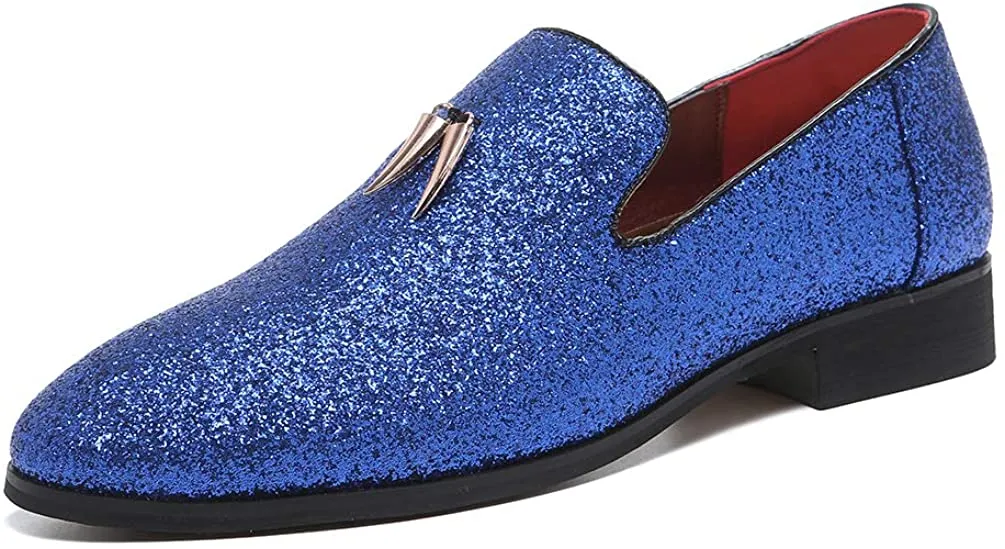 NXY Men's Luxury Sparkling Glitter Slip On Loafers Nightclub Party Dress Shoes