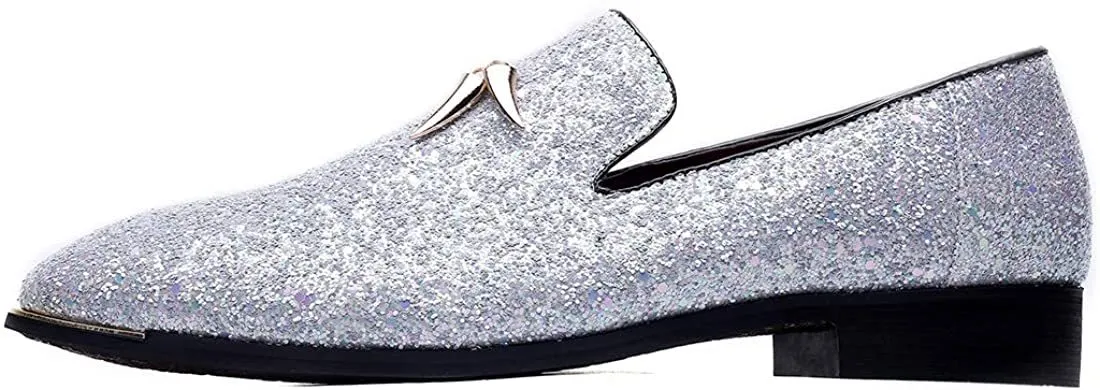 NXY Men's Luxury Sparkling Glitter Slip On Loafers Nightclub Party Dress Shoes