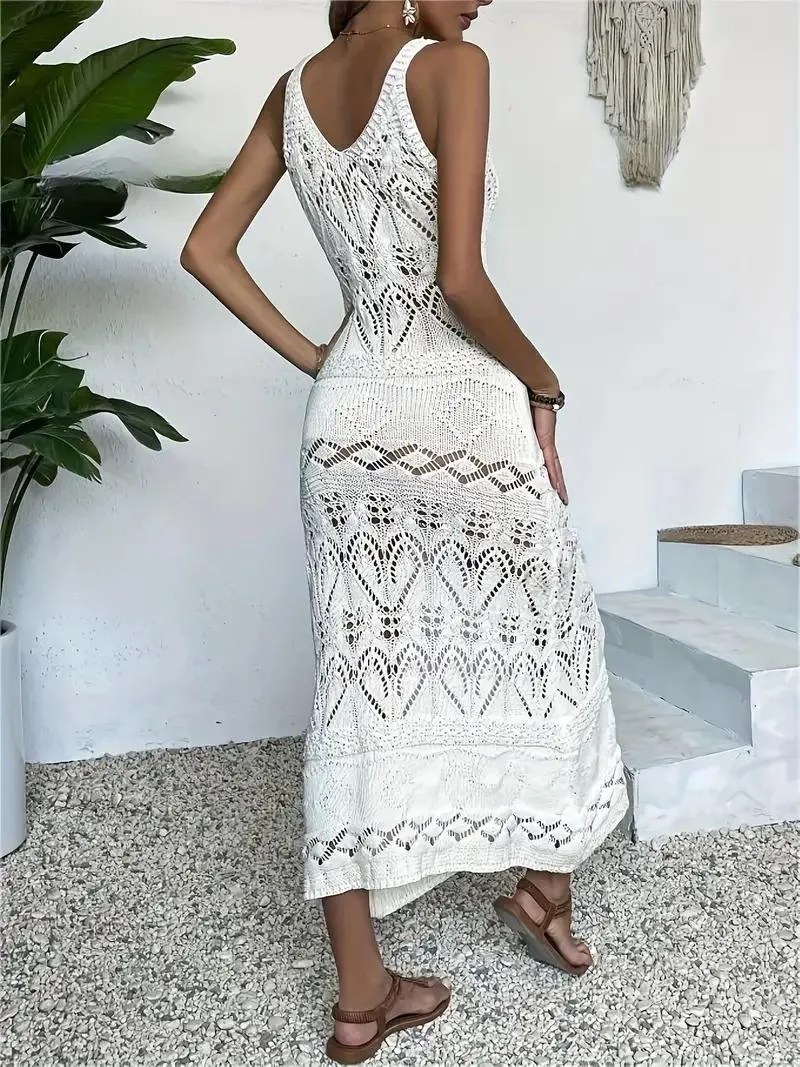 Open-Knit Maxi Dress: Sleeveless & Form-Fitting