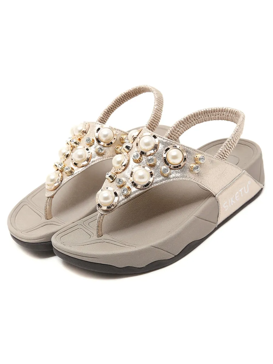 Pearl-Accent Gold Metallic Slingback