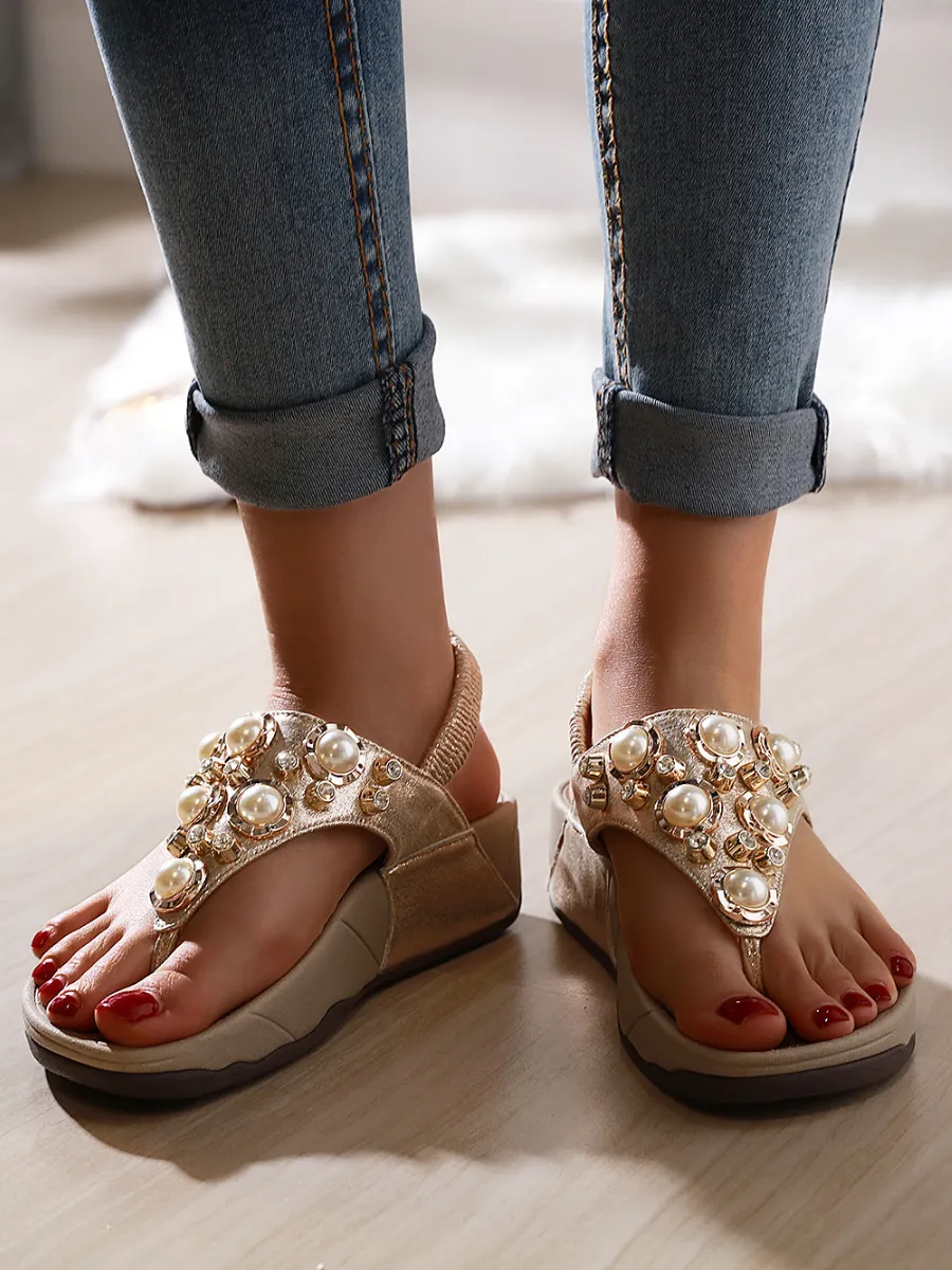 Pearl-Accent Gold Metallic Slingback