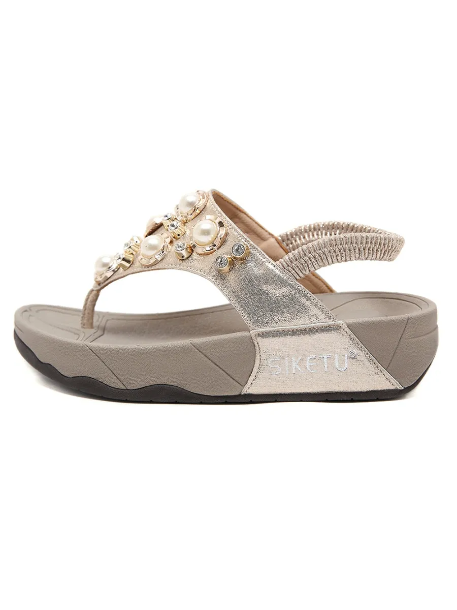Pearl-Accent Gold Metallic Slingback
