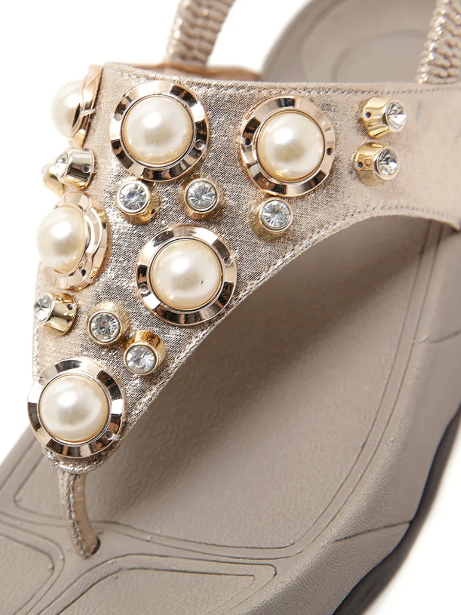 Pearl-Accent Gold Metallic Slingback