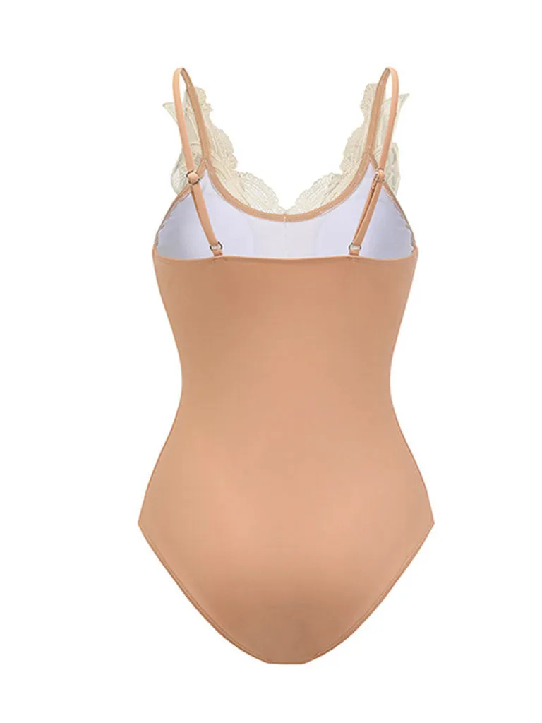 Pink Butterfly Lace Retro One Piece Swimsuit