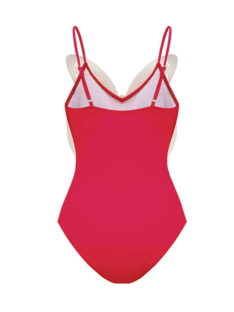 Pink Butterfly Lace Retro One Piece Swimsuit