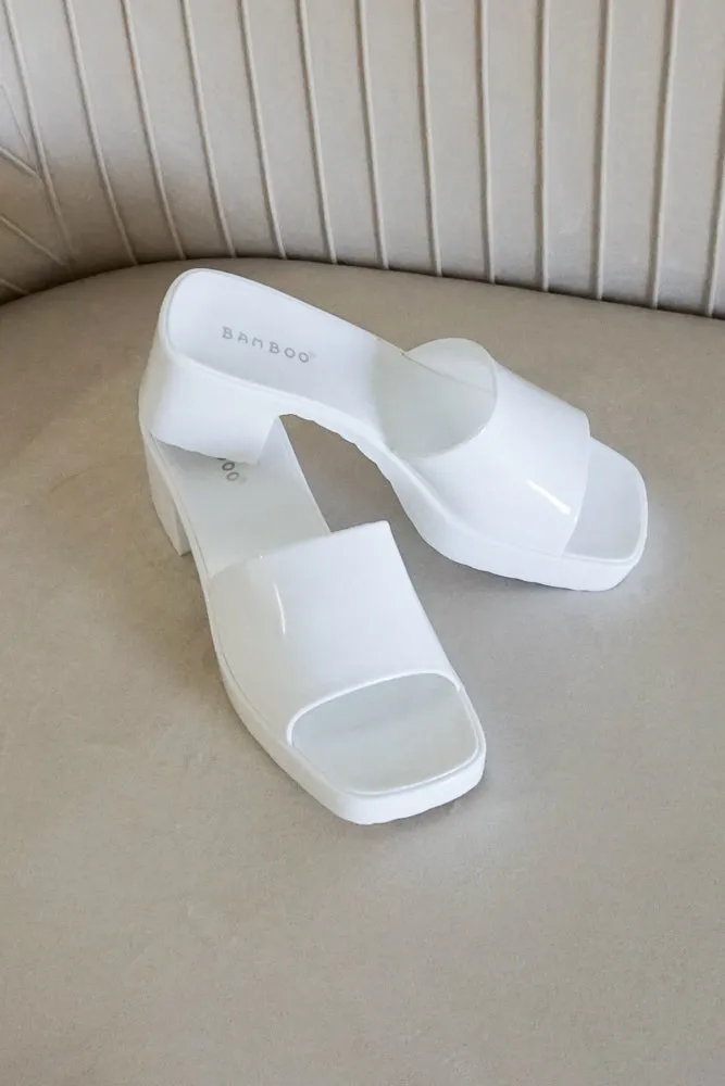 Raveena Rubber Slide Block Heel Sandals in Blue