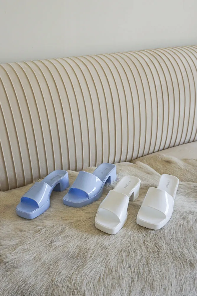 Raveena Rubber Slide Block Heel Sandals in Blue