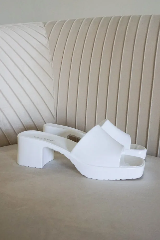 Raveena Rubber Slide Block Heel Sandals in Blue