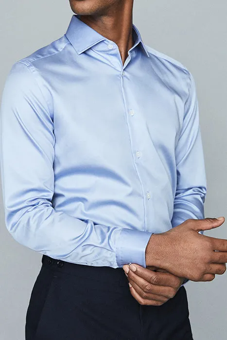 Reiss Light Blue Solid Slim Fit Button Up Dress Shirt