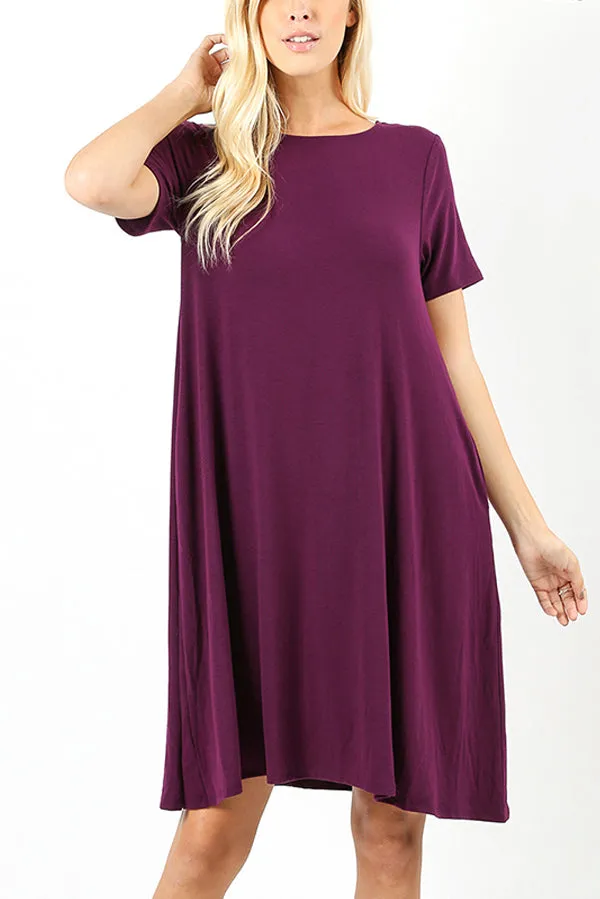 Short Sleeve Flared Pocket Dress