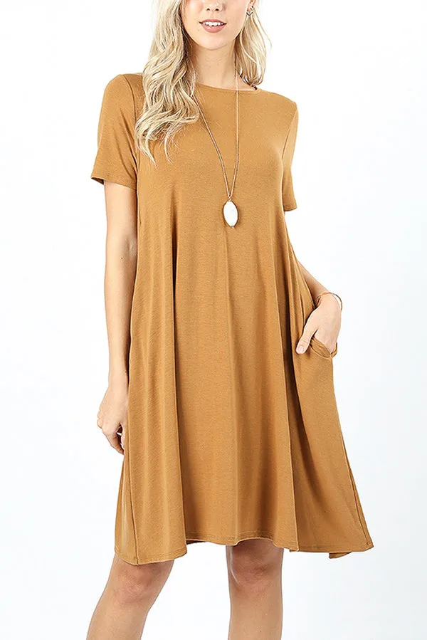 Short Sleeve Flared Pocket Dress