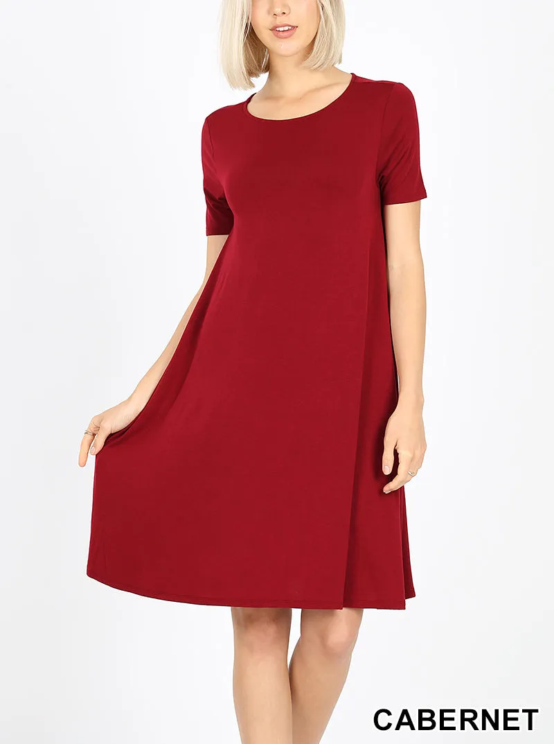 Short Sleeve Flared Pocket Dress