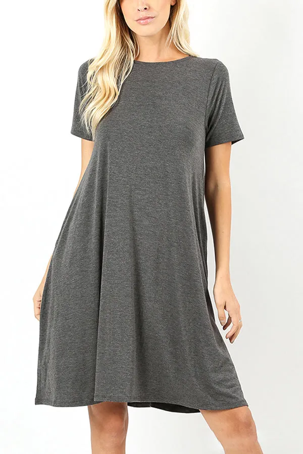 Short Sleeve Flared Pocket Dress