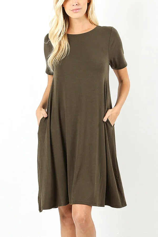Short Sleeve Flared Pocket Dress