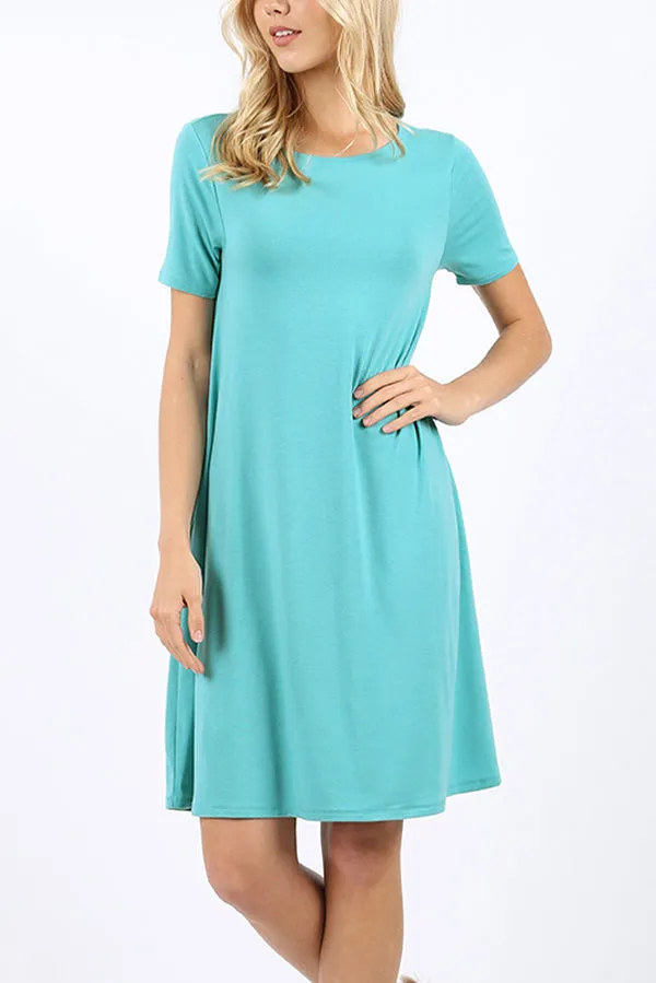 Short Sleeve Flared Pocket Dress