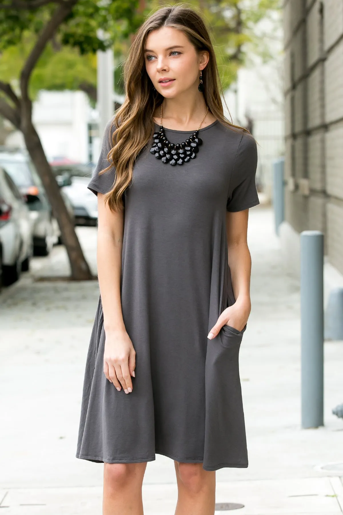 Short Sleeve Flared Pocket Dress