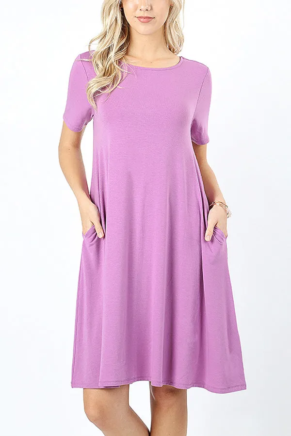 Short Sleeve Flared Pocket Dress