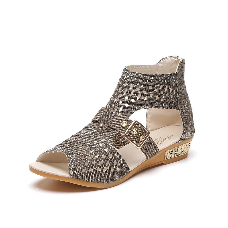 SparkleStride Summer Flat Wedge Sandals