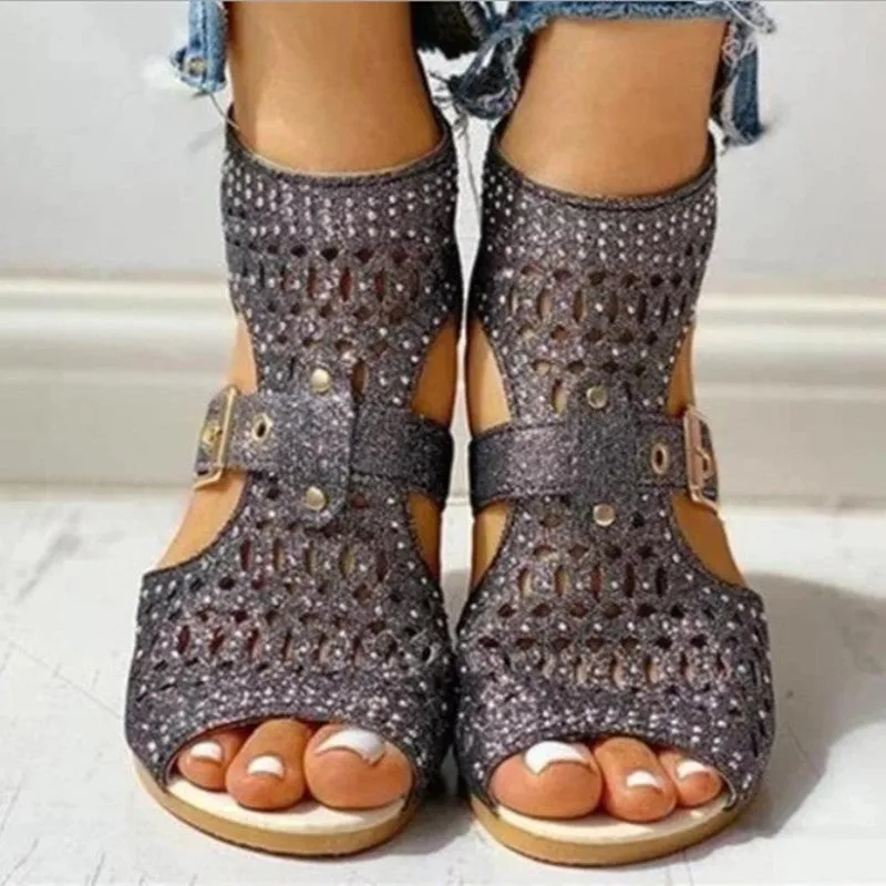 SparkleStride Summer Flat Wedge Sandals