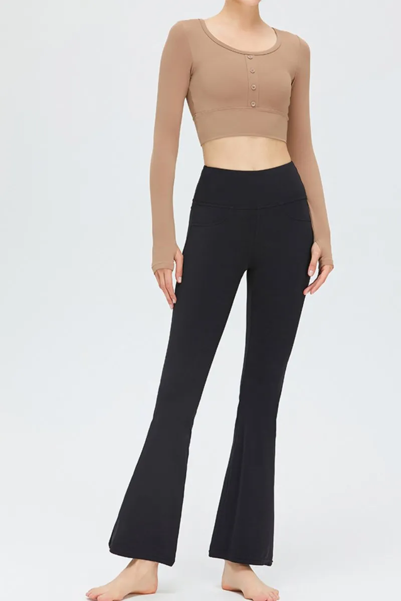 Sport High Waist Stretch Pocket Flared Shaping Yoga Pants