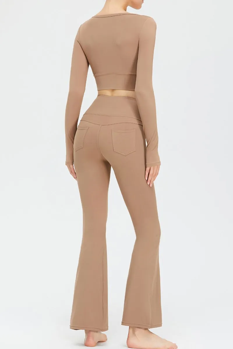 Sport High Waist Stretch Pocket Flared Shaping Yoga Pants