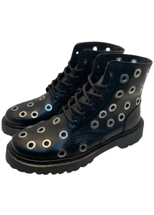 Steelground Eyelet Leather Boots Black