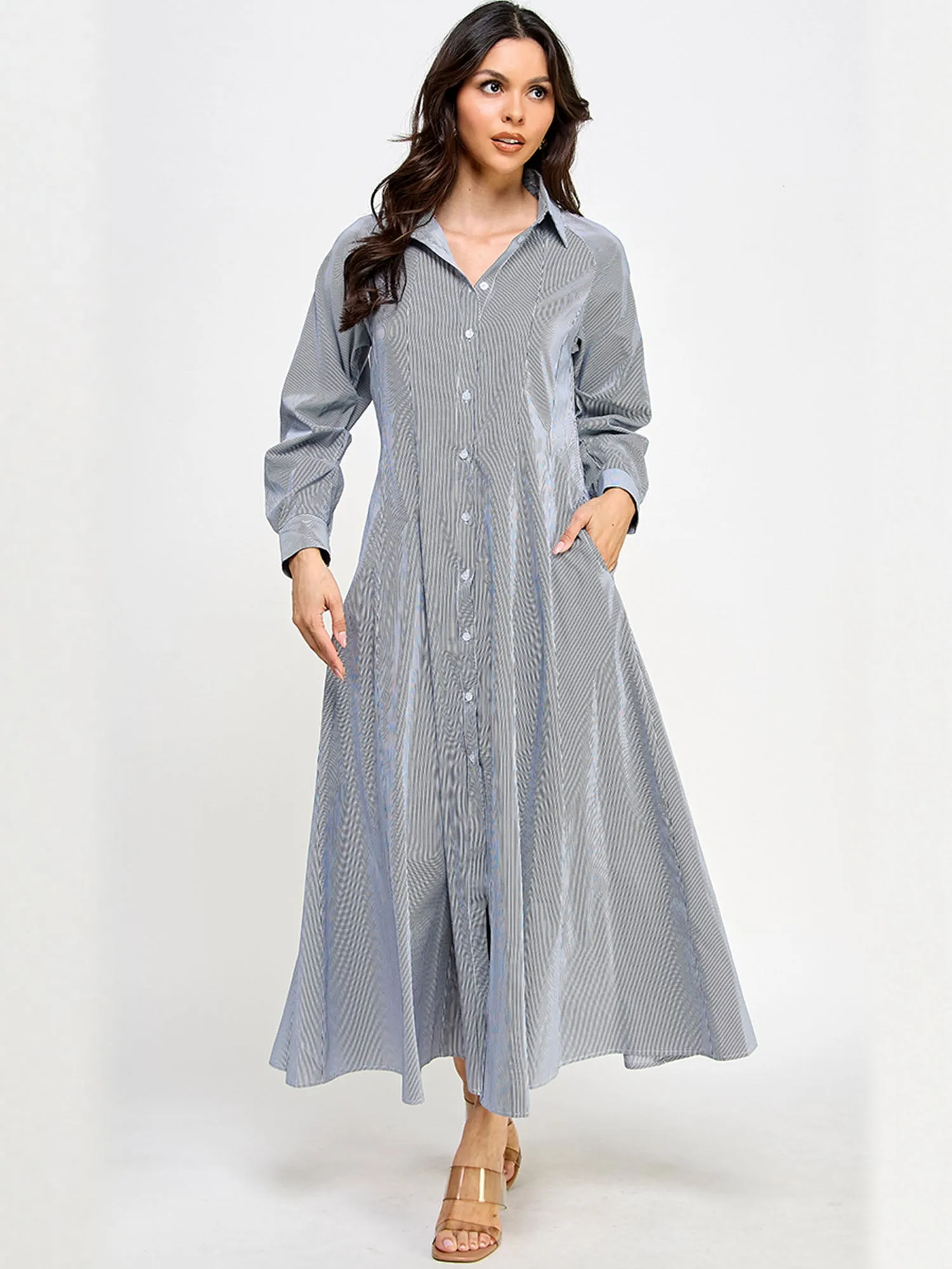 Stripe Shirt Maxi Dress