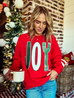 Sweatshirt {JOY GLITTER} Red Crew Neck Sweatshirt